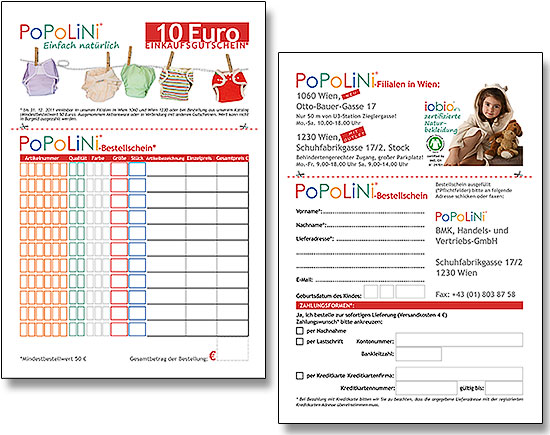 Brigitta Bernart-Skarek Graphikdesignerin Corporatedesign corporate design BMK PoPoLiNi Gutschein Gestaltung Voucher Layout